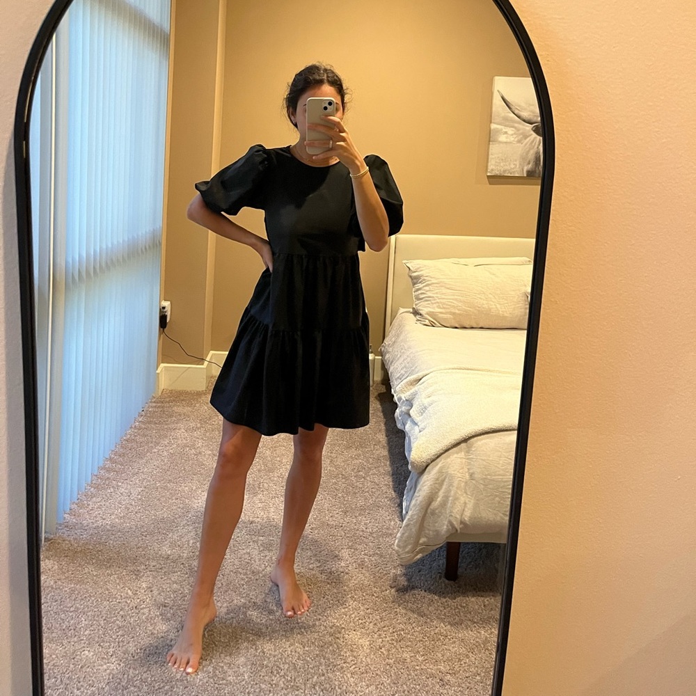 Zara black baby doll dress with cut out back